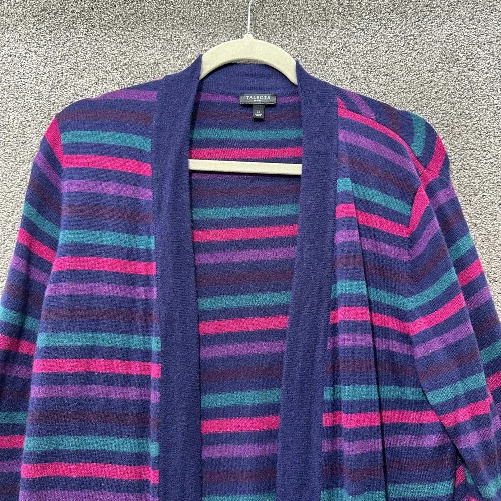 Talbots Cardigan Sweater Women Large Petite Striped Open Front Cardigan LP